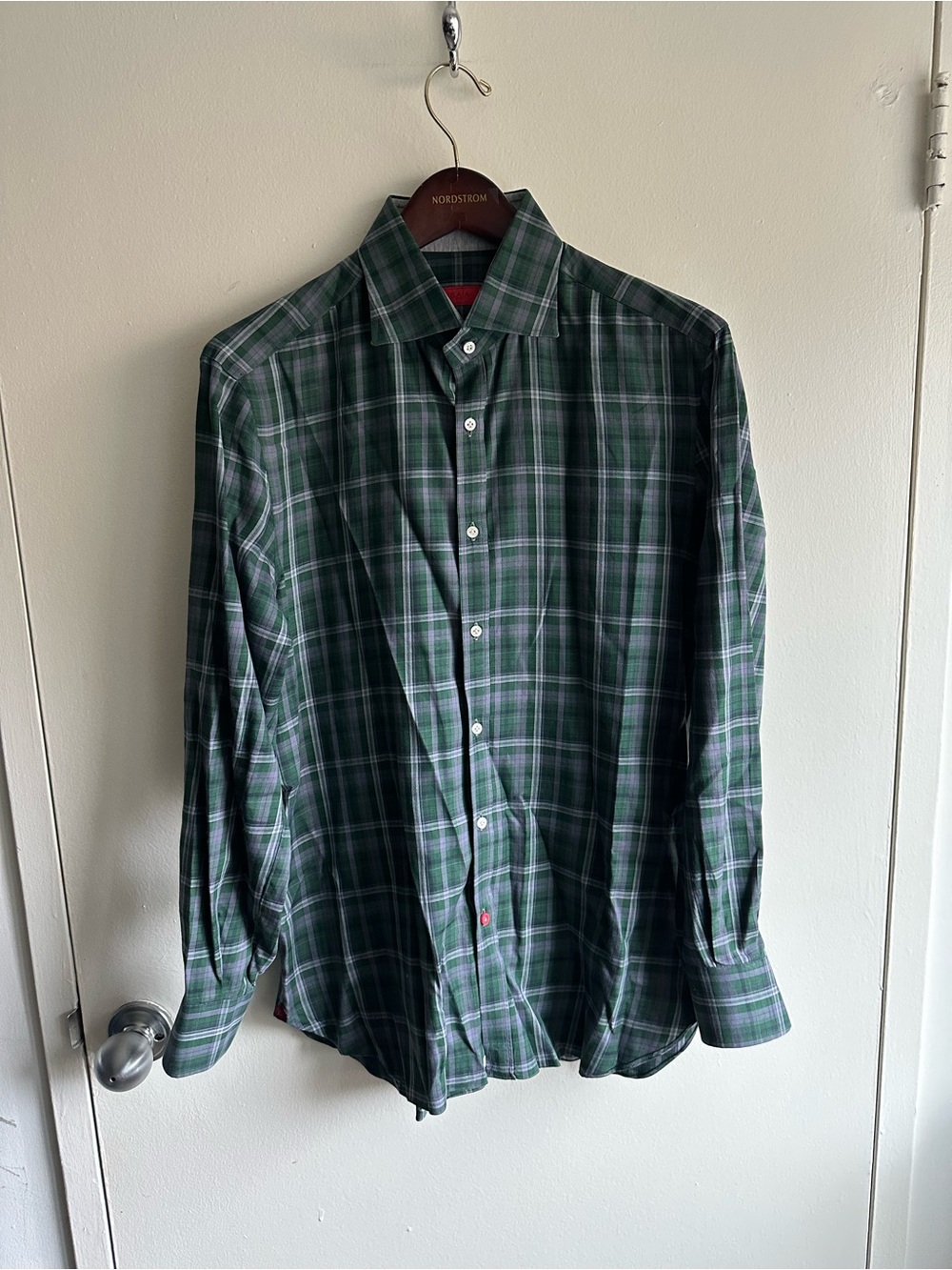 ISAIA Green Plaid Button-Down Shirt EU39